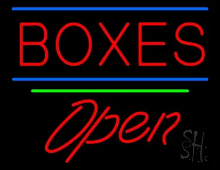 Boxes Double Line Open Green Line Neon Sign