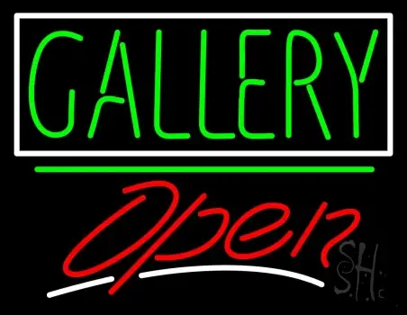 Green Gallery Block With Open 3 Neon Sign