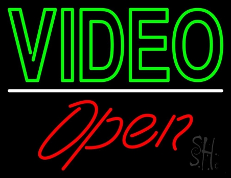 Green Video Open Neon Sign