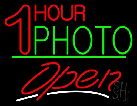 One Hour Photo Open 3 Neon Sign