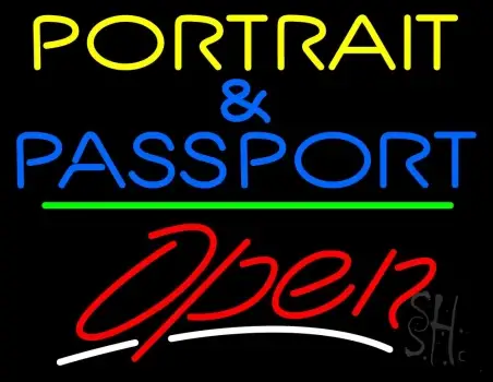 Portrait And Passport With Open 3 Neon Sign