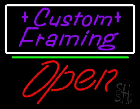 Purple Custom Framing With Open 2 Neon Sign