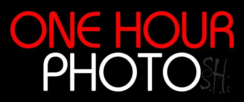 Red One Hour Photo Block Neon Sign