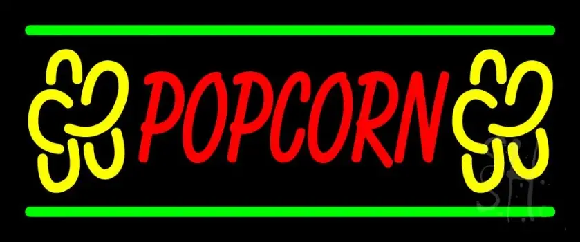 Red Popcorn Yellow Logo With Line Neon Sign