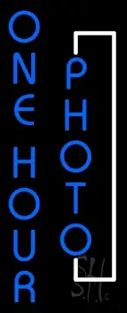 Vertical Blue One Hour Photo Block Neon Sign