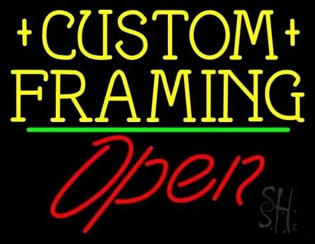 Yellow Custom Framing Open 2 Neon Sign