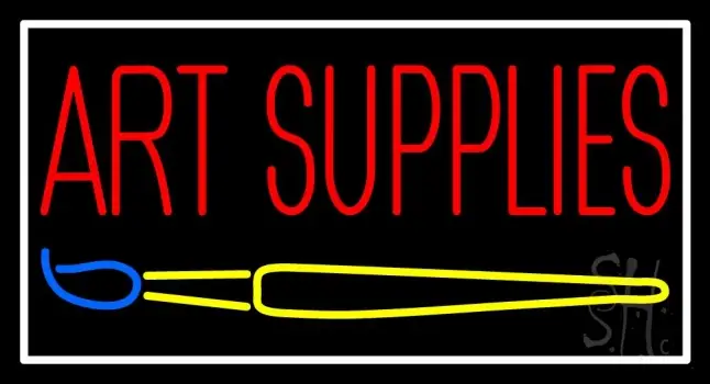 Art Supplies With Brush With White Border Neon Sign