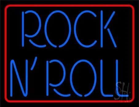 Blue Rock N Roll Red Border 2 Neon Sign