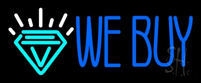 Blue We Buy Diamond Logo Neon Sign