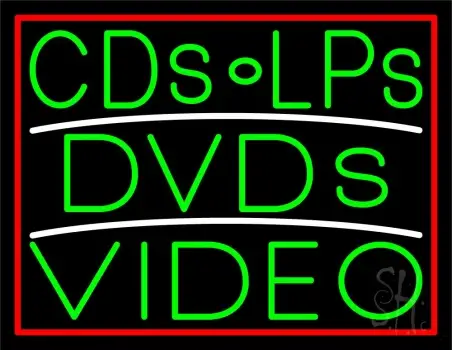 Green Cds Lps Dvds Video Red Border Neon Sign