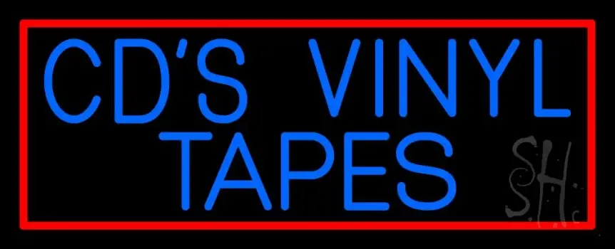 Blue Cds Vinyl Tapes Block Neon Sign