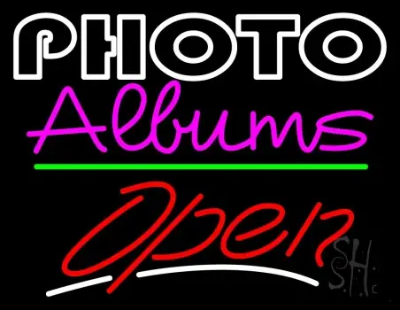 Photo Albums With Open 3 Neon Sign