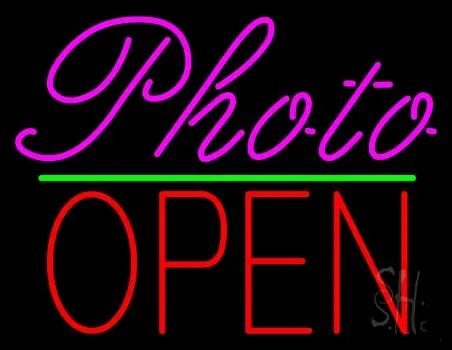 Pink Cursive Photo With Open 1 Neon Sign
