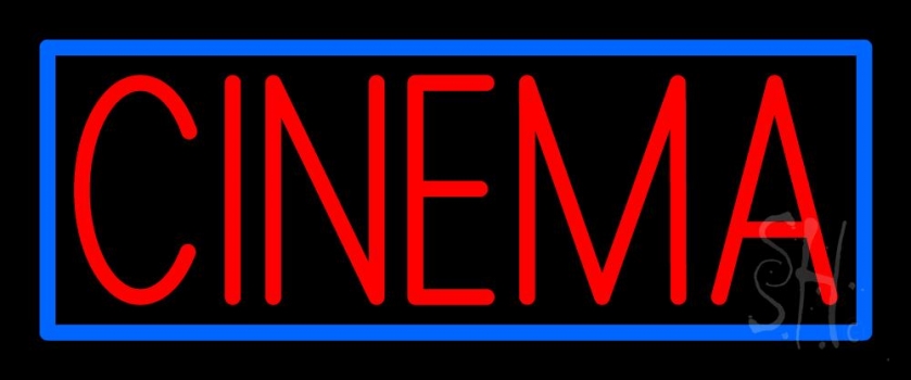 Red Cinema With Blue Border Neon Sign