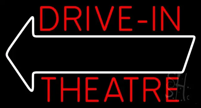 Red Drive In Theatre White Arrow Neon Sign