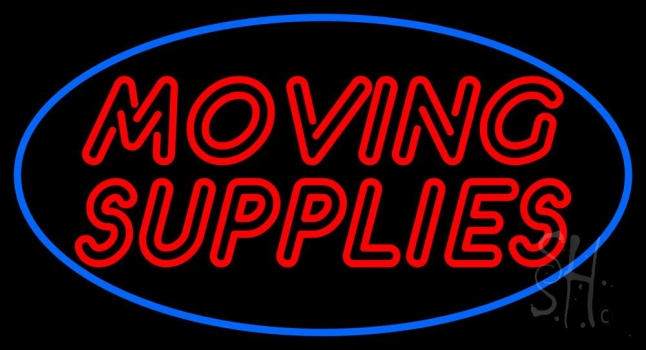 Red Moving Supplies Blue Oval Neon Sign