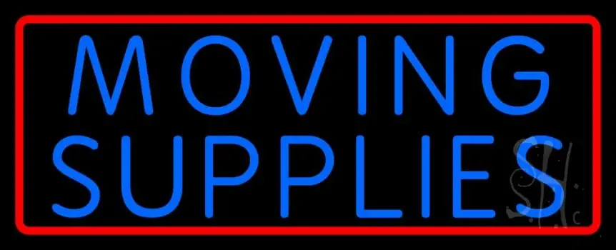 Blue Moving Supplies With Border Neon Sign