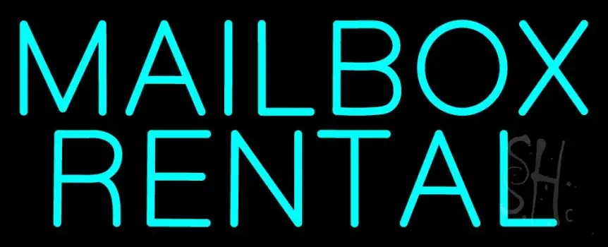 Turquoise Mailbox Rental Block Neon Sign