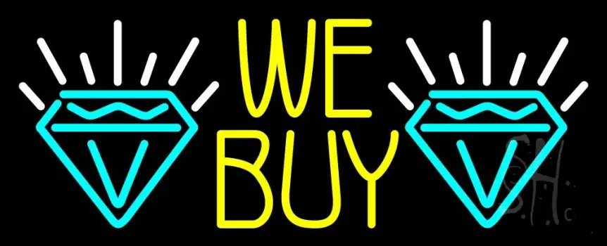 Yellow We Buy Turquoise Diamond Logo Neon Sign