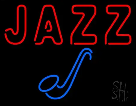 Blue Saxophone Red Jazz Block Neon Sign