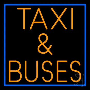 Orange Taxi And Buses With Border Neon Sign