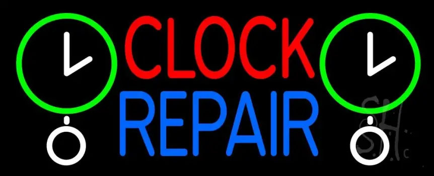 Red Clock Blue Repair Block Neon Sign
