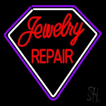 Red Jewelry Repair Diamond Border Neon Sign