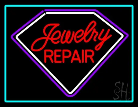 Red Jewelry Repair Turquoise Border Neon Sign