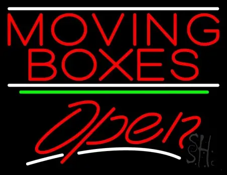 Red Moving Boxes Open 3 Neon Sign