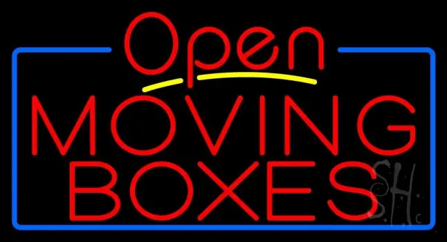 Red Moving Boxes Open 4 Neon Sign