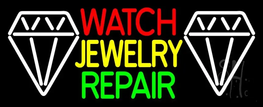 Watch Jewelry Repair With White Logo Neon Sign