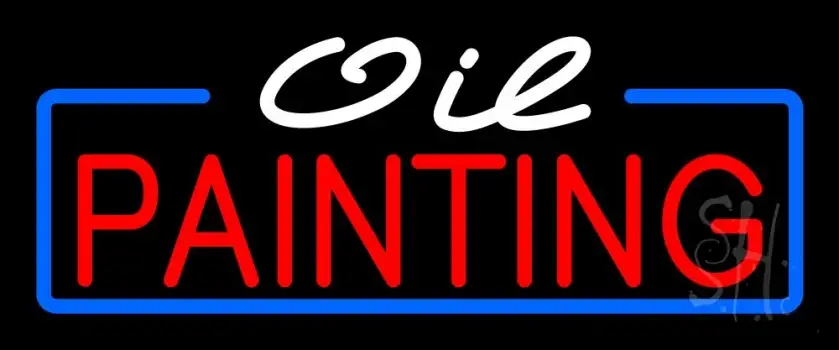 White Oil Red Painting With Border Neon Sign
