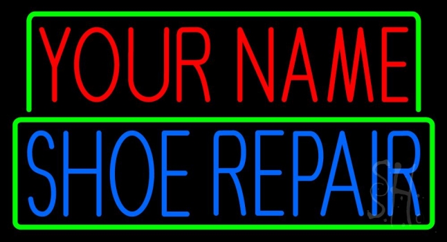 Custom Blue Shoe Repair With Green Border Neon Sign
