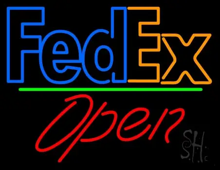 Fedex Logo With Open 2 Neon Sign