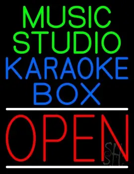 Open Music Studio Karaoke Box White Line 1 Neon Sign