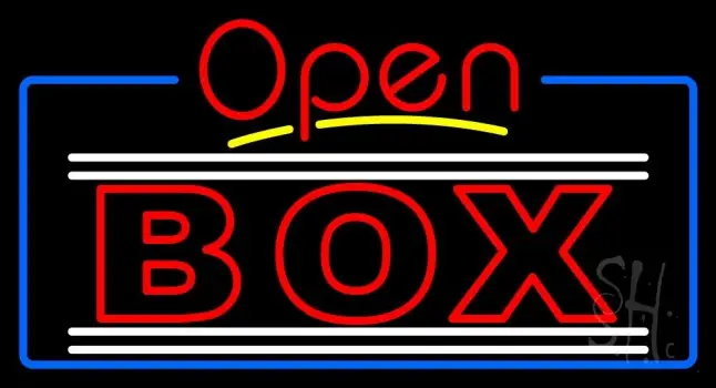Red Double Stroke Box With Open 4 Neon Sign