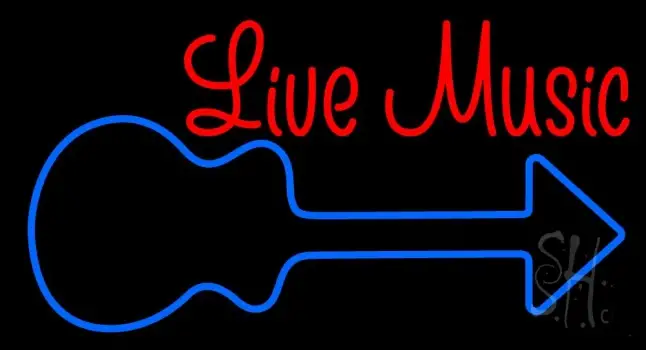 Red Live Music With Blue Logo Neon Sign
