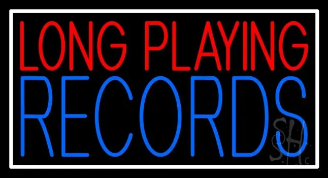 Red Long Playing Blue Records Block White Border Neon Sign