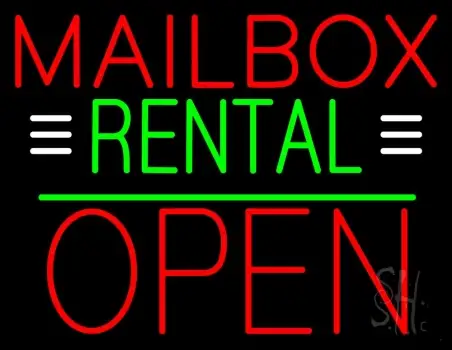 Red Mailbox Rental With White Line Open 1 Neon Sign
