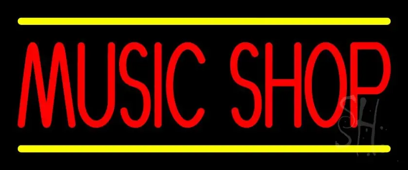 Red Music Shop Yellow Line Neon Sign
