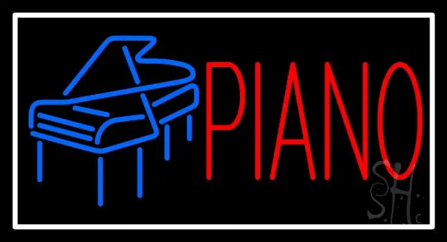 Red Piano Blue Logo White Border Neon Sign