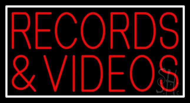 Red Records And Video Block White Border Neon Sign