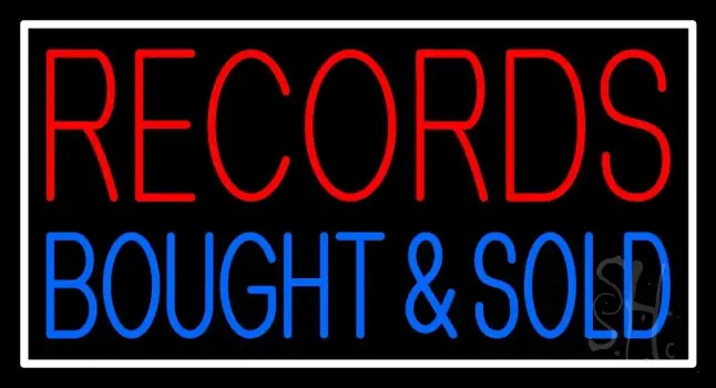 Red Records Blue Bought And Sold And White Border Neon Sign