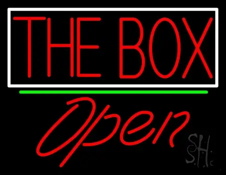 The Box Block With White Border With Open 2 Neon Sign