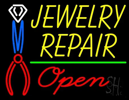 Yellow Jewelry Repair Red Open Block Neon Sign