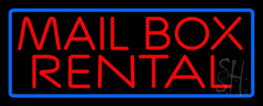 Block Mail Box Rental Blue Border Neon Sign