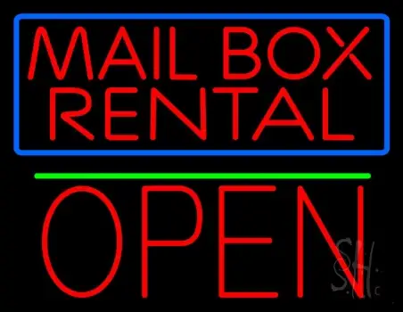 Block Mail Box Rental Blue Border With Open 1 Neon Sign