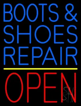 Blue Boots And Shoes Repair Open Neon Sign