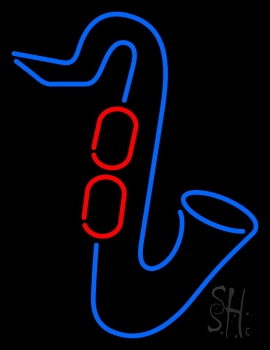 Blue Saxophone Logo Neon Sign