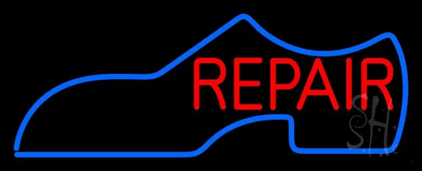 Blue Shoe Logo Red Repair Neon Sign
